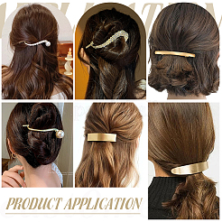 6個 6スタイル 合金メッキ ヘアバレッタ & ヘアクリップ  ゴールドカラー  88~100x8~21mm  1個/スタイル&nbsp;PHAR-WR0001-02