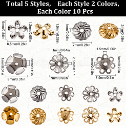100個10スタイル304ステンレススチールビーズキャップ  花  ゴールデン·ステンレス鋼色  3~7x3~7.5x1.5~2.5mm  穴：0.8~1.2mm  10個/スタイル&nbsp;STAS-SC0007-92
