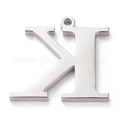 変色防止304ステンレススチールレターペンダントラインストーンセッティング  ステンレス鋼色  文字.k  K：11x16x1.5mm  穴：1.2mm  1.6mmのラインストーンに適する&nbsp;X-STAS-J028-01K