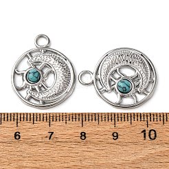 合成ターコイズの太陽と月のペンダント  304ステンレススチールセッティング  ステンレス鋼色  25x20.5x3.5mm  穴：3.5mm&nbsp;STAS-P406-06P