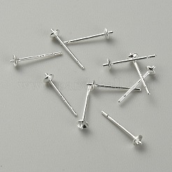 真鍮製パールカップスタッドピアス金具  925スターリングシルバーピン付き  片穴ビーズ用イヤリングポスト  925銀メッキ  13x3mm  ピン：0.7mm&nbsp;STER-WH0013-02