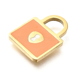 イオンプレーティング（IP）304ステンレスペンダント  エナメル  南京錠チャーム  ゴールドカラー  15x11x1mm  穴：4x5mm&nbsp;STAS-C115-05G