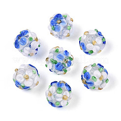 手作りランプワークビーズ連売り  バンピー  花の丸  コーンフラワーブルー  11.5~13x11~12mm  穴：1.6~1.8mm  約45個/連  17.68~19.65''（44.9~49.9センチメートル）&nbsp;LAMP-N021-015A-16