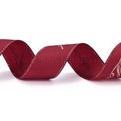 ポリエステルグログランリボン  エッジゴールデンホットスタンピング  ワード模様  工芸品のギフト包装用  diyの弓の花束の装飾  暗赤色  1インチ（25mm）  約25ヤード/ロール（22.86メートル/ロール）&nbsp;OCOR-O010-A02