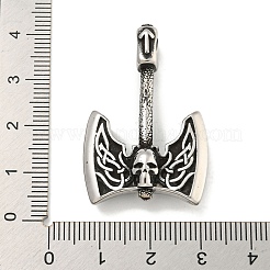 バイキング 316 サージカルステンレスペンダント  スカルチャーム付き斧  アンティークシルバー  38.5x25x8.5mm  穴：4.5mm&nbsp;STAS-E212-91AS