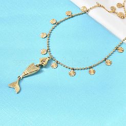 304ステンレススチール製魚ペンダントネックレス（女性用）  ゴールドカラー  16.77インチ（42.6cm）&nbsp;NJEW-F362-01G