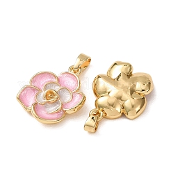 真鍮製エナメルペンダント  花のチャーム  18KGP本金メッキ  ピンク  18.5x15x4mm  穴：2.5x4mm&nbsp;KK-CBAB0D3-01G-C