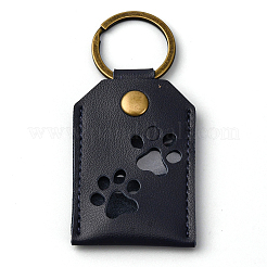 PUレザーキーホルダー  アンティークブロンズ合金キーホルダー留め具付き  足跡のある長方形  ブラック  90mm&nbsp;KEYC-WH20005-25A