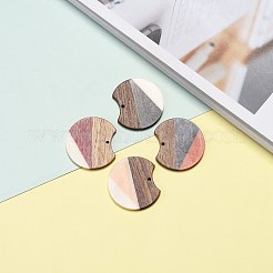 ツートンレジン＆ウォールナットウッドペンダント  ギャップフラットラウンド  ミックスカラー  33~34x37x3~4mm  穴：1.8~2mm&nbsp;RESI-Q210-011A-B-M