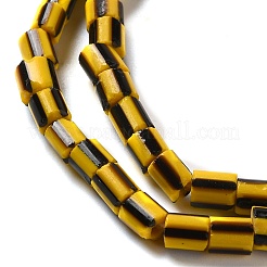手作りのネパールランプワークビーズ  縞模様の列  ゴールド  3~6x2~7mm  穴：1.2~1.8mm  約115~125個/連  20.87~21.65インチ（53~55cm）&nbsp;LAMP-B023-04A-02