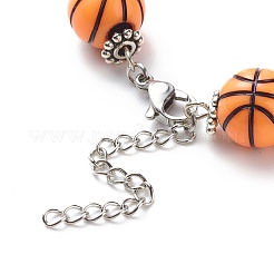 スポーツ ボールのテーマ アクリル ラウンド ビーズ ブレスレット  304ステンレススチール製ジュエリー、男性用、女性用  バスケットボール  7-1/4インチ（18.5cm）&nbsp;BJEW-JB08660-02