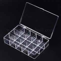 ポリスチレンビーズ貯蔵容器  15コンパートメントオーガナイザーボックス  ヒンジ付き蓋付き  長方形  透明  16.8x10.5x3.4cm  コンパートメント：3.2x3.3センチメートル&nbsp;CON-S043-020