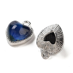合金ガラスブルーペンダント  ハート  プラチナ  17.5x13.5x8mm  穴：2mm&nbsp;PALLOY-U003-07P