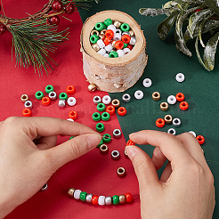 クリスマステーマの不透明プラスチックビーズ800個、5色  バレル  ミックスカラー  9x6mm  穴：3.6mm  800個/袋&nbsp;KY-SP0001-09