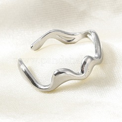 変色しない304ステンレススチール製ウェーブオープンカフリング（女性用）  ステンレス鋼色  usサイズ7（17.3mm）&nbsp;RJEW-C040-02P