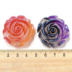 光る透明エポキシ樹脂デコデンカボション  暗闇で光るグリッターパウダー入りの花  ミックスカラー  33x36.5x12.5mm&nbsp;CRES-M032-04I