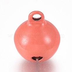 焼き付け塗装鉄製ベルペンダント  ラウンド  ライトサーモン  17x13.5mm  穴：2.5mm&nbsp;IFIN-WH0052-03M