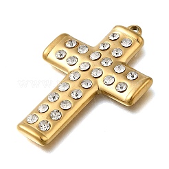 304ステンレスペンダント  ラインストーン付き  イオンプレーティング（ip）  クロス  18KGP本金メッキ  43.5x30x4mm  穴：1.6mm&nbsp;STAS-E545-10G