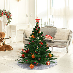 ポリエステルクリスマスツリースカート  キラキラのスパンコール付き  クリスマスホリデーパーティーデコレーション用  フラットラウンド  銀  600~610x0.5mm&nbsp;DIY-WH20032-86D