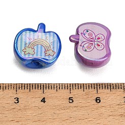 UVメッキ印刷された不透明アクリルビーズ  虹色の  りんご  ミックスカラー  16x17.5x11mm  穴：2.5mm&nbsp;AC-CBAEEF4-14