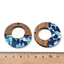 樹脂とクルミのペンダント  フラットラウンド  ドジャーブルー  38x3mm  穴：2mm&nbsp;FIND-R051-13F