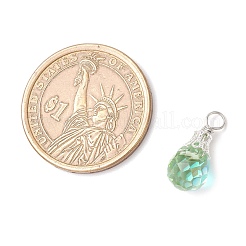 電気メッキガラスチャーム  ティアドロップ  銅線と  多面カット  プラチナ  17.5x7.5mm  穴：3.3mm&nbsp;PALLOY-JF03958-02