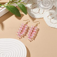 5 ペア 5 色朝顔ガラス & イミテーション パール ビーズ ダングル イヤリング  女性のための真鍮クラスター ロング ドロップ イヤリング  ミックスカラー  70mm  ピン：0.6mm  1ペア/カラー&nbsp;EJEW-JE05100