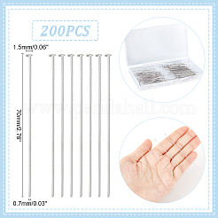 304ステンレススチールフラットヘッドピン200個  ステンレス鋼色  70x0.7mm  ヘッド：1.5mm&nbsp;STAS-UN0047-88