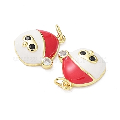 真鍮、キュービックジルコニアエナメルペンダント  カドミウムフリー＆鉛フリー  ラックめっき  クリスマステーマ  サンタクロース  18KGP本金メッキ  16.5x15x5mm  穴：3mm&nbsp;KK-G469-06G