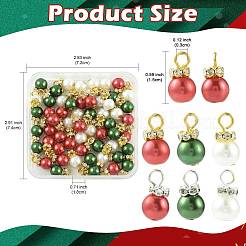 クリスマスガラスパールペンダント60個（3色）  ラウンド  銀色の鉄のループ付き  ミックスカラー  15mm  穴：3mm&nbsp;PALLOY-FS00066