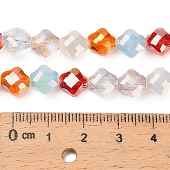 電気メッキガラスビーズ連売り  クローバー  多面カット  レッドオレンジ  8.5x8.5x5mm  穴：1.2mm  約48~50個/連  40~41.5cm&nbsp;EGLA-P067-04A-01