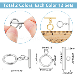 24個 2色 304ステンレススチールリングマンテル  24KGP本金メッキ＆ステンレススチールカラー  27mm  リング：19x14x2mm  バー: 24.5x7x2.5mm 12本/色&nbsp;FIND-UN00006
