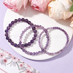 女性用ラウンド天然アメジストビーズストレッチブレスレットセット3個  内径：2-1/8インチ（5.25cm）&nbsp;BJEW-JB10960