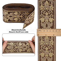 エスニック刺繡ポリエステルフラットリボン  ジャカードリボン  コーヒー  2-3/8インチ（61mm）  約5.47ヤード（5m）/ pc&nbsp;OCOR-WH0058-98B