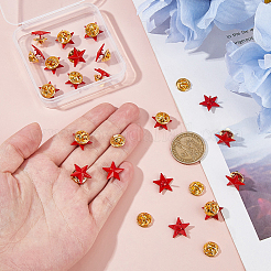 スター合金ピンブローチ  鉄製のラペルピンバック付き  ゴールドカラー  15x16mm  24個/セット&nbsp;AJEW-FH0006-07B-G