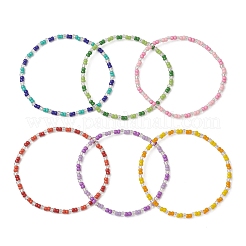 女性用ガラスシードビーズストレッチブレスレット6個  ラウンド  ミックスカラー  ビーズ：2~3.5x3mm  内径：2.13インチ（5.4cm）&nbsp;BJEW-MZ00277