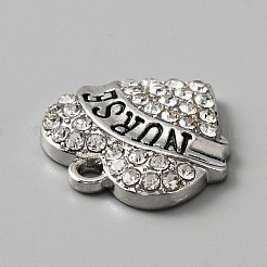 合金ラインストーンペンダント  エナメル  看護師の文字が入ったハートチャーム  クリスタル  20x20x4mm  穴：2mm&nbsp;ALRI-WH0008-19C