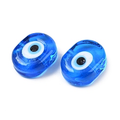 手作りのナザールボンジュウのランプワークビーズ  オーバル  藤紫色  16~17x20~21x8~11mm  穴：3~3.5mm&nbsp;LAMP-G168-02M