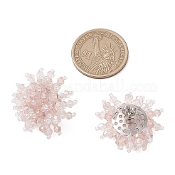 花の手作りガラスシードビーズスタッドピアス  304ステンレススチールスタッドピアス金具付き  ステンレス鋼色  ピンク  31~32mm&nbsp;EJEW-MZ00680-03