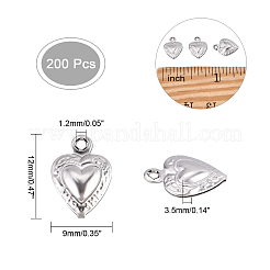 316サージカルステンレススチールチャーム200個  ハート  ステンレス鋼色  12x9x3.5mm  穴：1.2mm&nbsp;STAS-DC0003-51