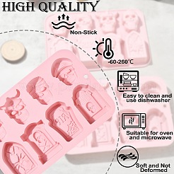 食品グレードのシリコンモールド  フォンダン型  DIYケーキデコレーション用  チョコレート  キャンディ  UVレジン＆エポキシ樹脂ジュエリー作り  スカル  ハロウィン用  ピンク  132x199x22mm  穴：7mm  内径：47~61x31~45mm  2個/セット&nbsp;SIL-CJ0002-23