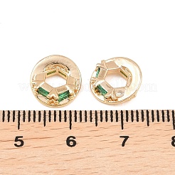 真鍮製マイクロパヴェキュービックジルコニアペンダント  ラウンドチャーム  18KGP本金メッキ  グリーン  10x3mm  穴：4.5mm&nbsp;KK-L261-17G-03