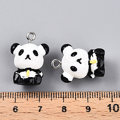 鉄のペンダントが付いている樹脂  パンダ  ホワイト  21~22x16x12mm  穴：2mm&nbsp;RESI-T057-18