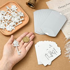 合金と紙とポリエステルのリボンのボトルビールオープナー  再利用可能なボトルオープナー  バラ型の鍵  ホワイト  68x25x4mm  穴：3mm&nbsp;AJEW-CJC0022-01