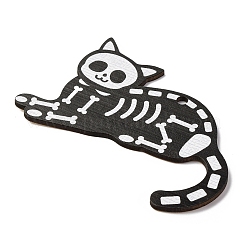 ハロウィーンプリントの木製ビッグペンダント  猫の形  67x89x2.5mm  穴：4mm&nbsp;LS-WOOD-I016-01B