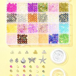 DIY 丸型ガラス模造オパライトビーズと合金ペンダントブレスレット作成キット  ミックスカラー  6~24x6~24x2~6mm  穴：1.3~2mm&nbsp;DIY-FS0006-39