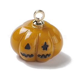 ハロウィーンの不透明な樹脂のチャーム  ライトゴールドトーンのメタルループ付き  カボチャ  ダークチソウ  11x12mm  穴：1.6mm&nbsp;RESI-E018-01C