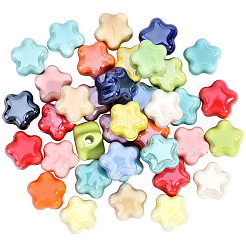 手作りの磁器ビーズ50個  スモモの花  光沢釉の磁器  ミックスカラー  10.5~11x11~11.5x7.5~8mm  穴：2~2.5mm&nbsp;PORC-PA0001-32