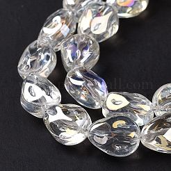 透明電気メッキガラスビーズ連売り  虹メッキ  ティアドロップ  透明  11x9x6.6mm  穴：1.1mm  約55個/連  24.25インチ（61.6cm）&nbsp;GLAA-C025-02E