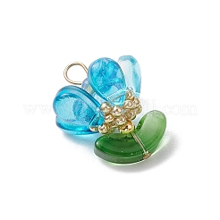 真鍮ガラスの花のペンダント  ディープスカイブルー  22x18.5x18.5mm  穴：3.5x3.5mm&nbsp;PALLOY-MZ00630-06